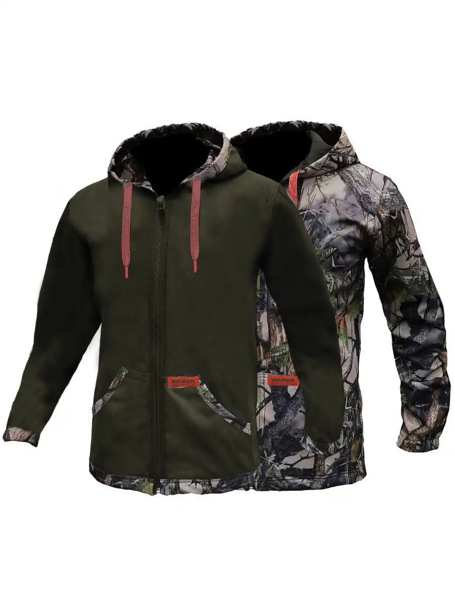 SNIPER AFRICA 3D/OLIVE CAMO KIDS SOFTSHELL REVERSIBLE HOODY