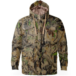 Camouflage hunting jacket with 'Sniper' branding on a white background