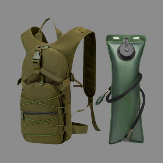 HYDRATION BACKPACK WITH BLADDER AND ZIPPER COMPARTMENTS 3L- OLIVE