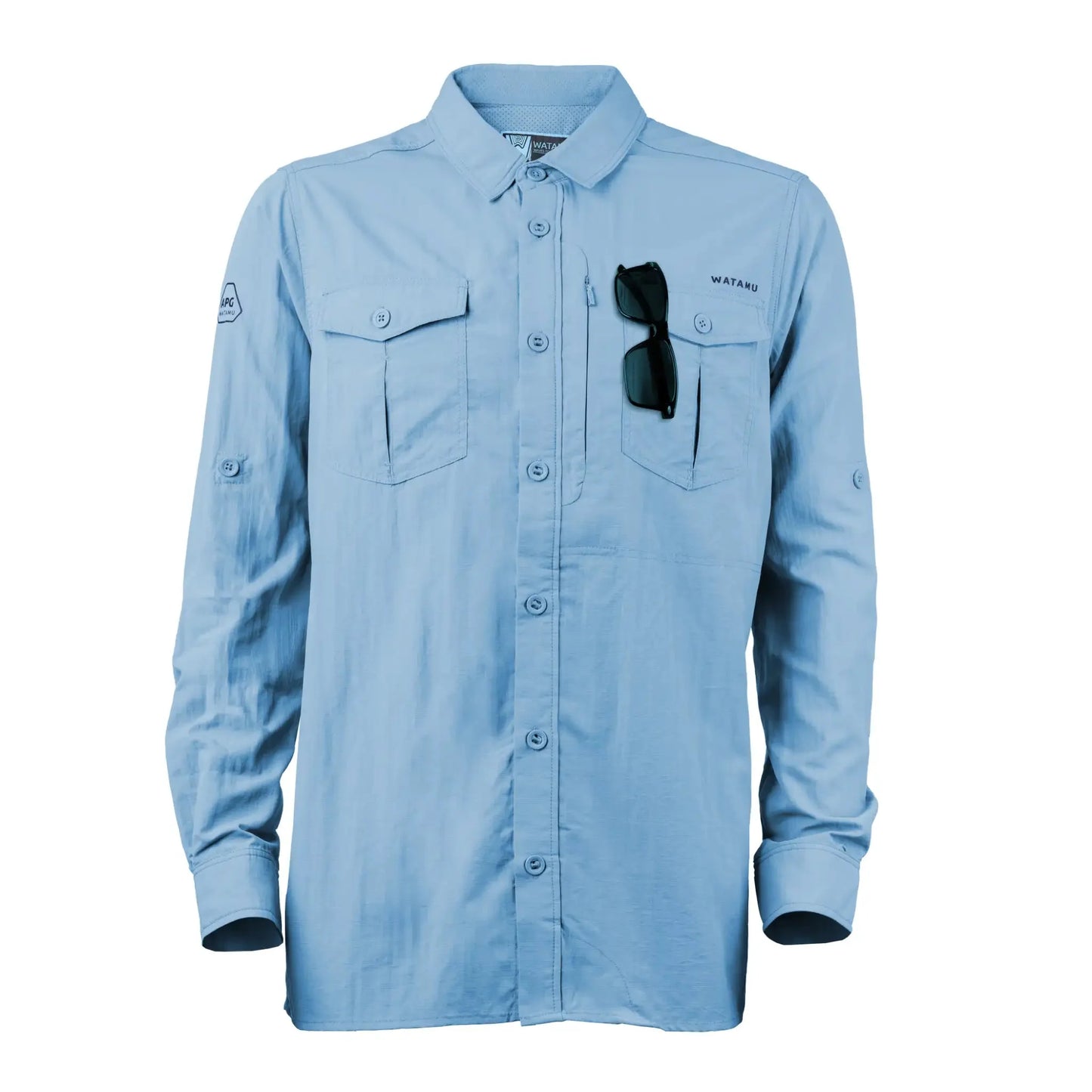 WATAMU ANGLING JAMBO JAMBO SKY BLUE SHIRT  UPF 50+, QUICK DRY, UTILITY POCKETS, VENTILATED