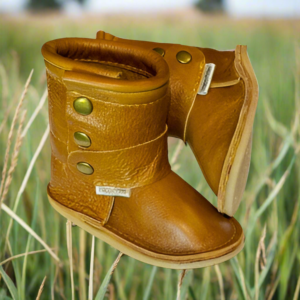 TAN HARDSOLE STUDDED VELLIES FOR KIDS