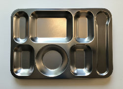 Metallic tray with multiple compartments on a white background