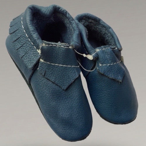 Classic fringe softsole vellies for infants- blue