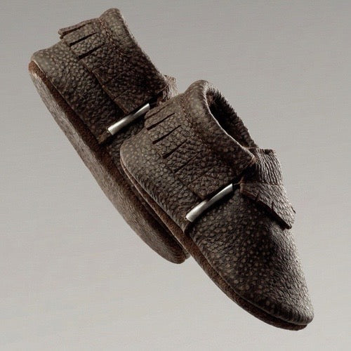 Classic fringe softsole vellies for infants- spotted brown