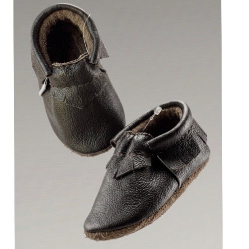 Classic fringe softsole vellies for infants- chocolate brown