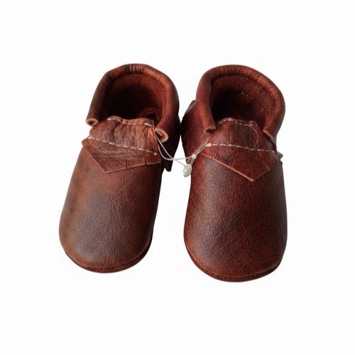 Classic fringe softsole vellies for infants- rust brown