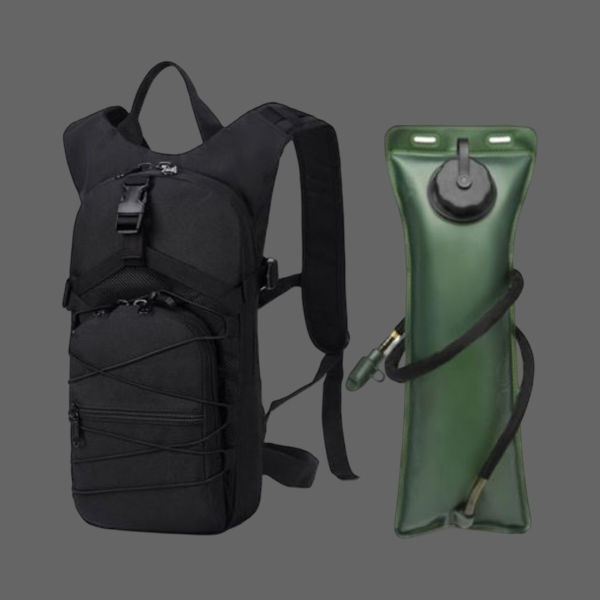 HYDRATION BACKPACK WITH BLADDER AND ZIPPER COMPARTMENTS 3L- BLACK