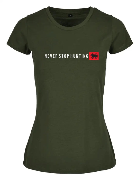 Sniper Africa ladies never stop hunting t-shirt - olive